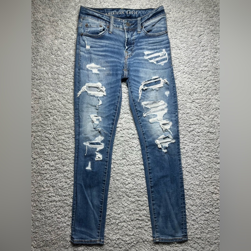American Eagle Jeans Mens 26 x 28 Skinny Stretch Distressed Holes Streetwear